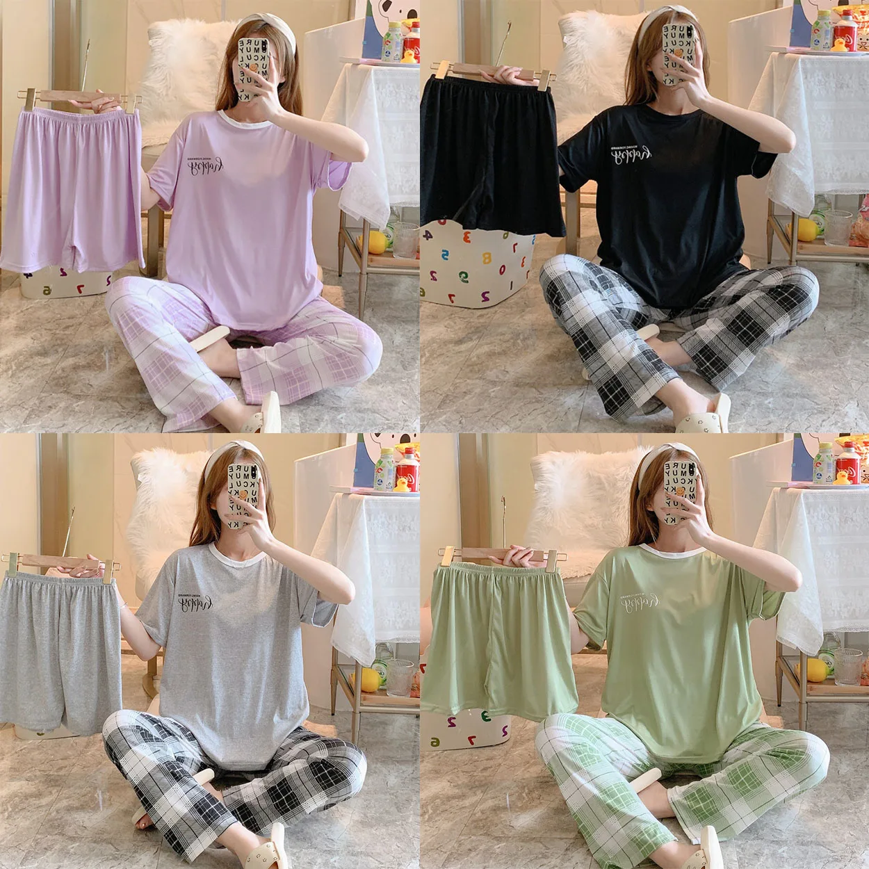 New women's summer three-piece pajamas homewear women short-sleeved trousers cartoon leisure women's homewear pajamas set 1 New women's summer three-piece pajamas homewear women short-sleeved trousers cartoon leisure women's homewear pajamas set