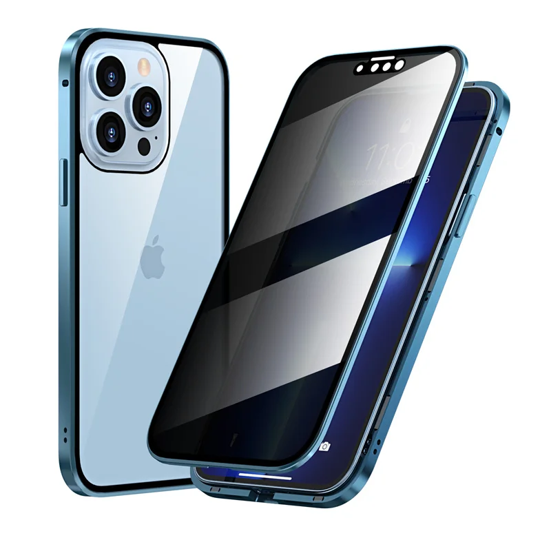 iphone 13 mini leather case Glass Privacy Magnetic Transparent Case For iPhone 13 12 11 Pro Max Mini X Xs Max XR 7 8 Plus SE2020 Lens Protection Magnet Case iphone 13 mini silicone case