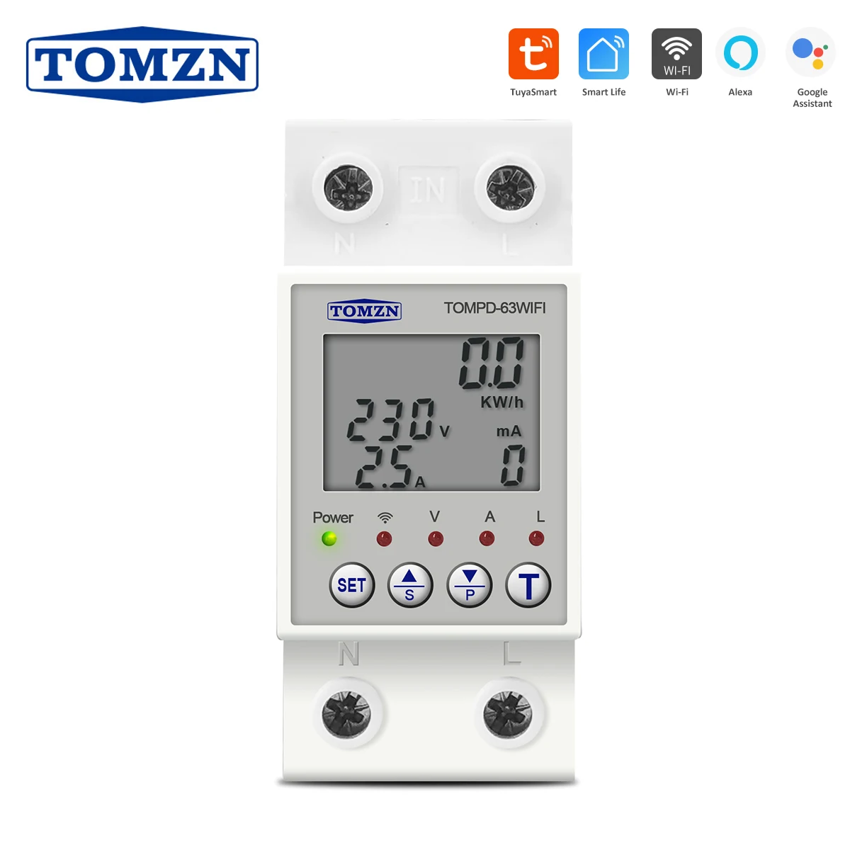 Smart Life Tuya Wi-fi Disjuntor Reclosable Medidor de Energia Metering Timer Tensão Current Proteção Vazamento 63a 110v 220v