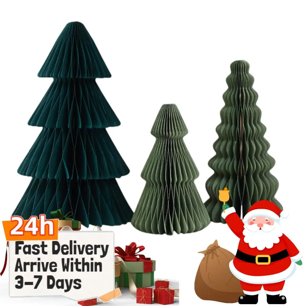 3Pcs Origami Christmas Tree Ornament Mini Christmas Tree Honeycomb Christmas Tree for Festive Home Decor and Photo Props