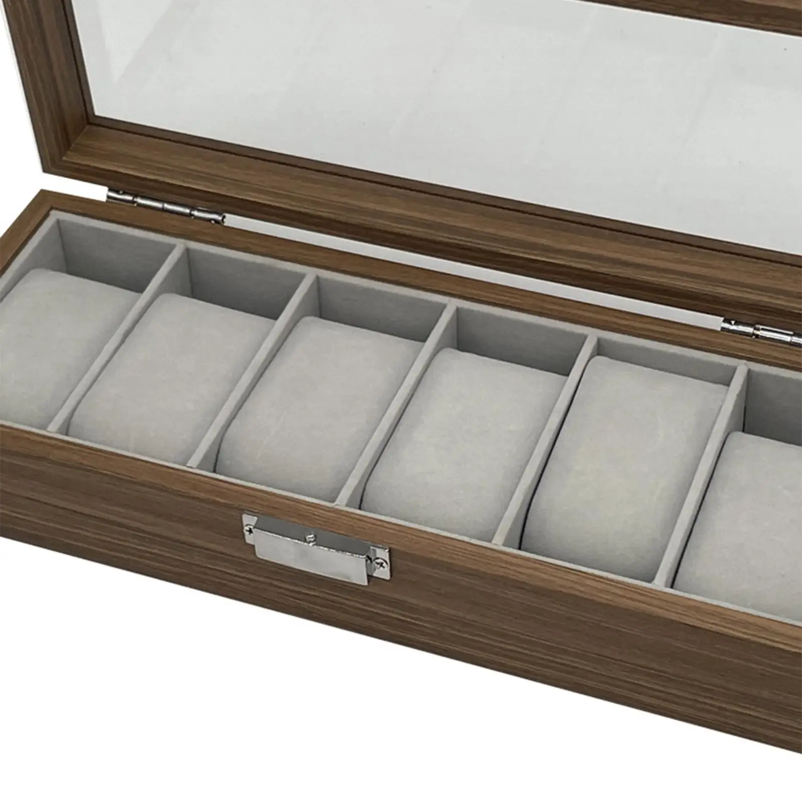 Watch Box Case Organizer Display for Men Women, 6 Slot Wood Box with Glass Top