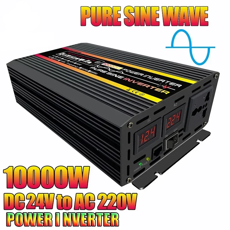 จอแสดงผล LCD อินเวอร์เตอร์พลังงานแสงอาทิตย์ 12V 24V ถึง 110 V/220 V Pure Sine Wave หม้อแปลงแรงดันไฟฟ้ารถ Charge Converter 8000/10000W 1