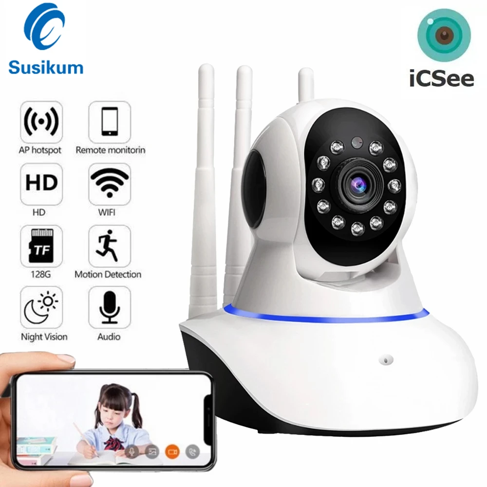 4MP WIFI Home Security Camera ICSee APP Two Way Audio Pan Tilt Indoor Night Vision Wireless CCTV Camera Remote Control