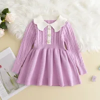 Robe d'hiver en laine tricotée à manches longues pour filles, pull de princesse tricoté à volants, vêtements décontractés, automne 2