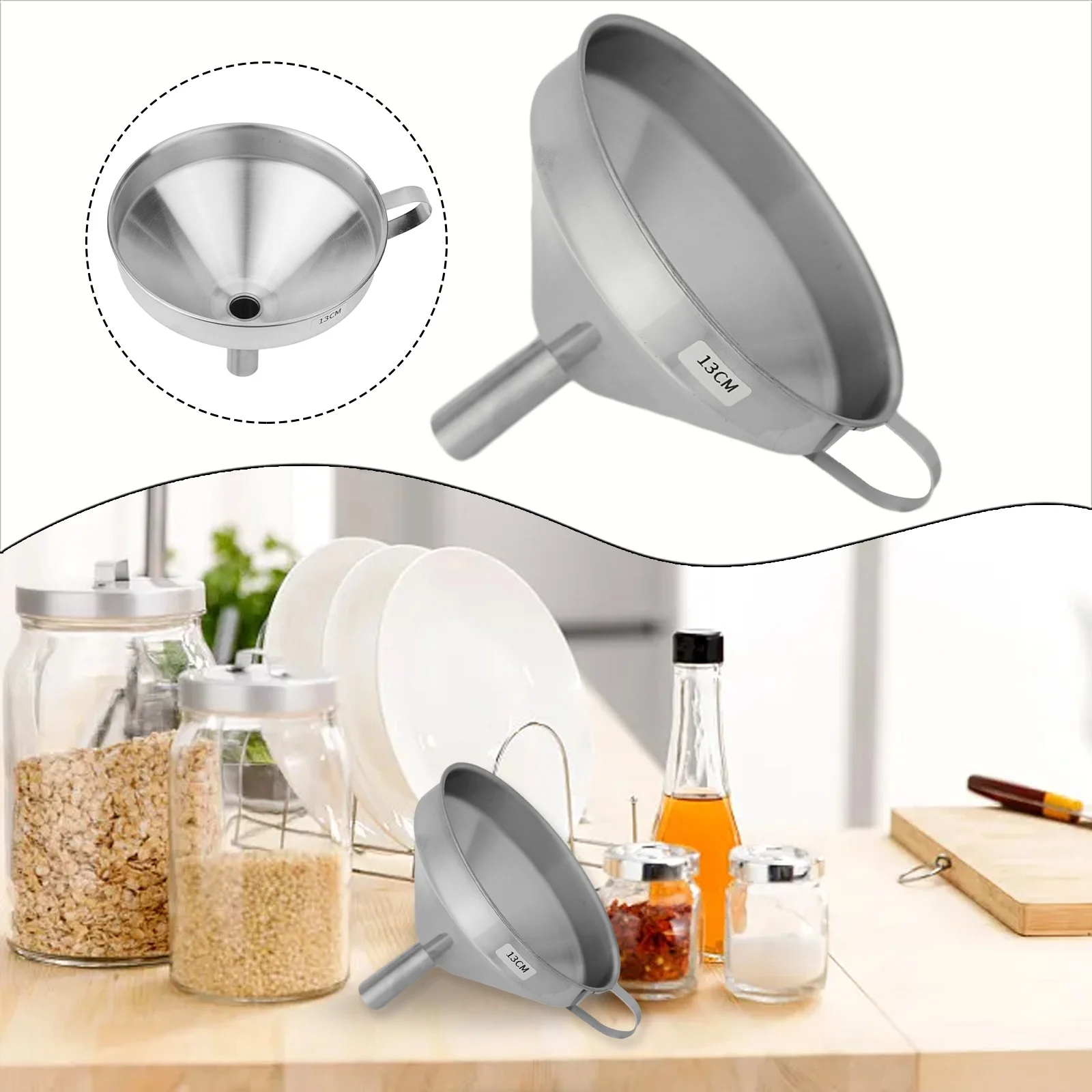 

Stainless Steel Funnel Food Grade Metal Funnel With Handle Kitchen Filling Metal Hopper 11 13 15cm For Kitchen Tools Accessories