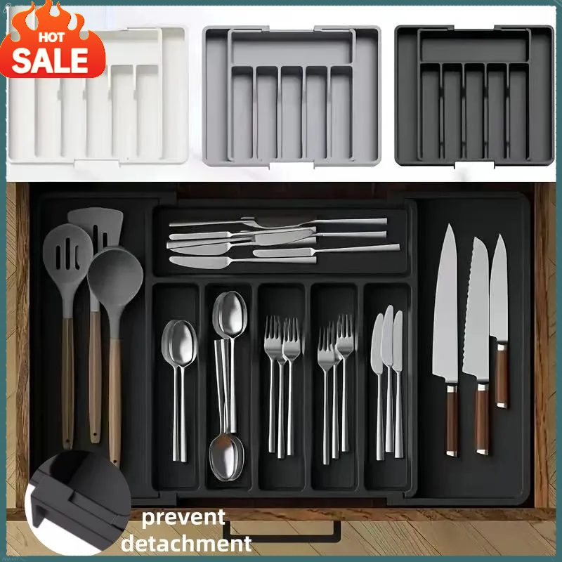 1Pcs Upgradation Adjustable Flatware Tableware Organizer – Plastic Multifunctional Drawer Organizer for Kitchen Counter Utensils