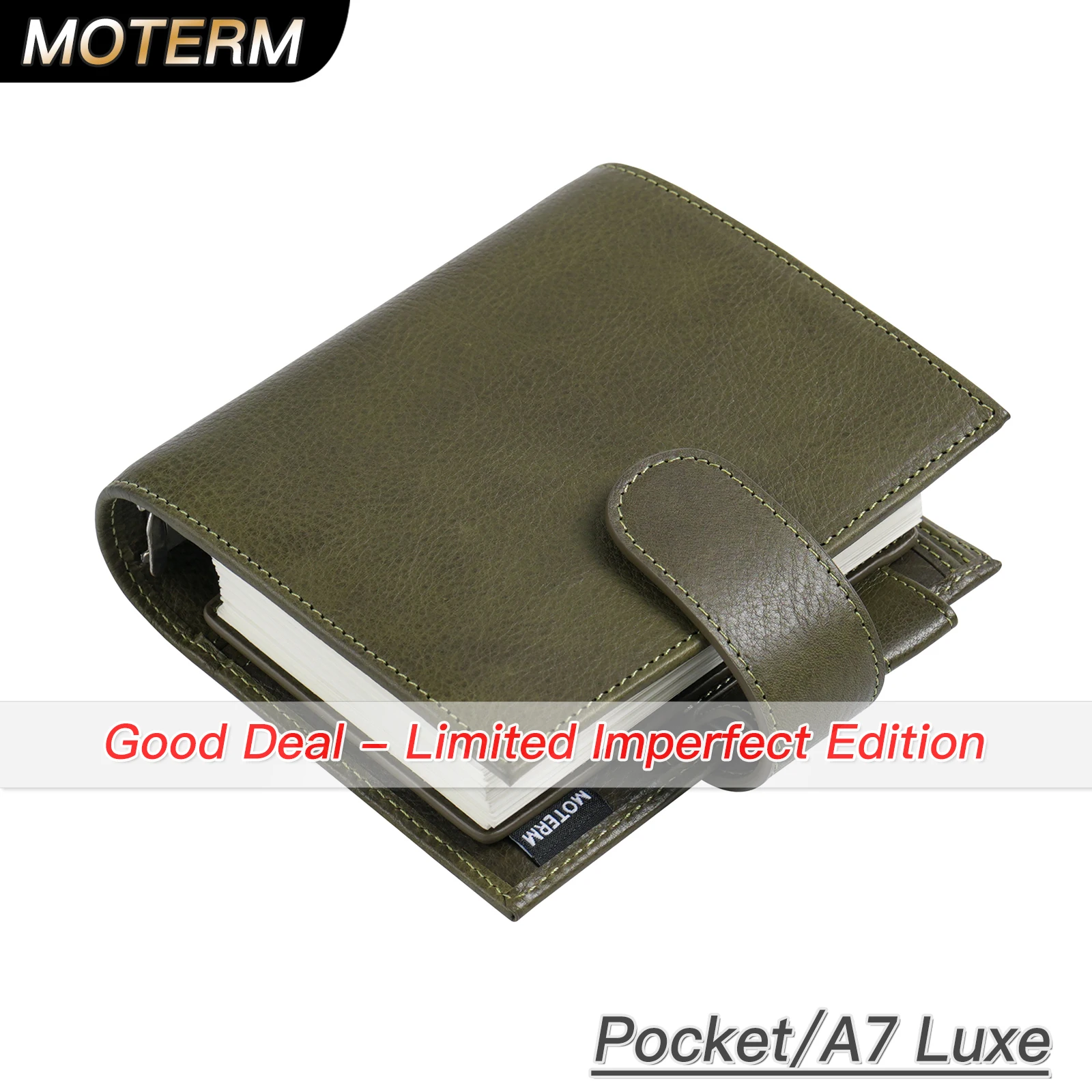 Limited Imperfect Moterm Full Grain Veg Tan Leather Pocket Luxe 2.0 Rings Planner A7 Notebook with 30MM Rings Agenda Journal