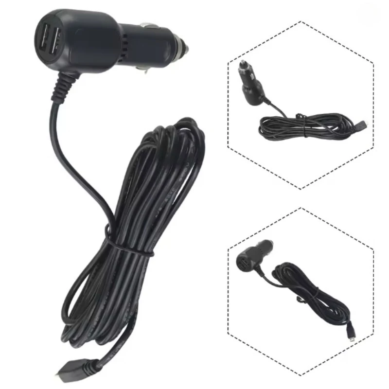 Dual-Port Fast Charger with Mini USB for Dash Cams and GPS Devices