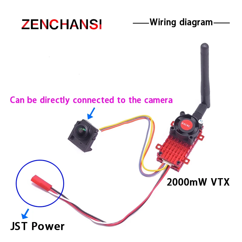 Over 20Km 5.8Ghz 2W FPV Wireless VTX Transmitter Built-in Microphone and 2.1mm cmos 1200TVL fpv camera use for long distance