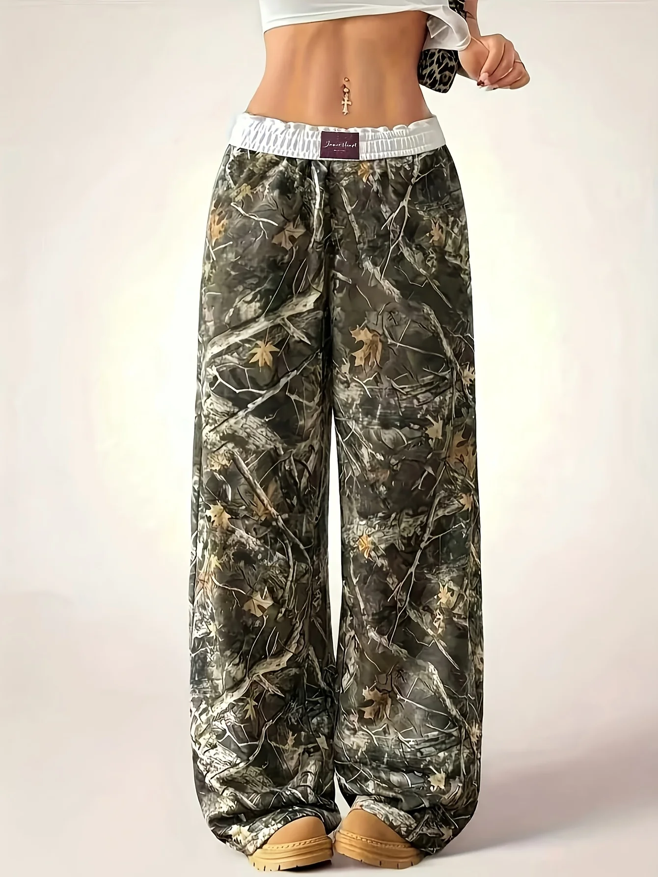 Ladies' Casual Camouflage Printed Wide-Leg Pants Are Comfortable to Wear and Suitable for Daily Travel