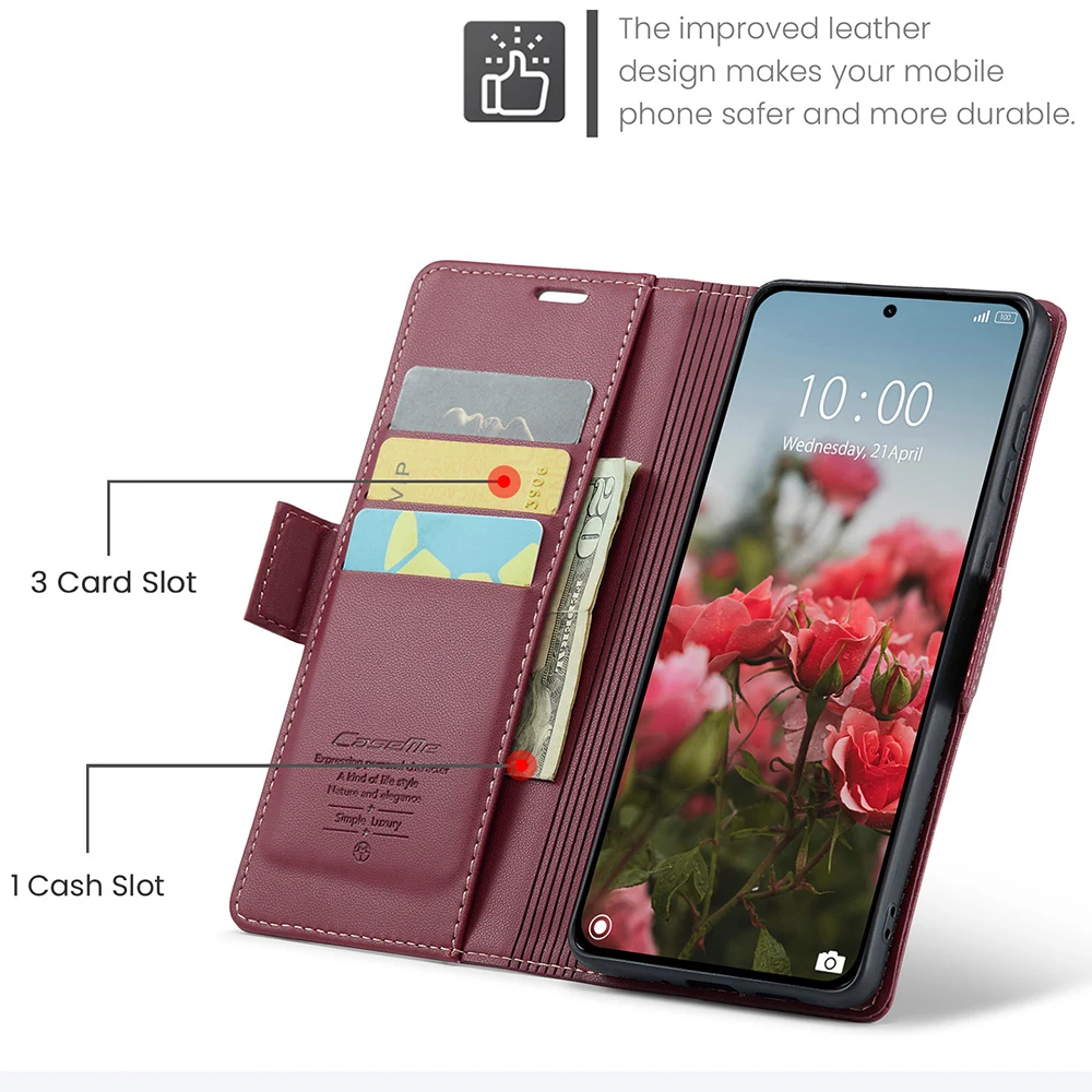 Leather Flip Wallet Case with Side Buckle Closure
