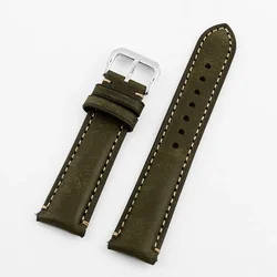 Vintage Genuine Leather Watch Strap with Quick Release Pin Buckle - Universal Bracelet Wristband Accessories - 22mm (Olive green)