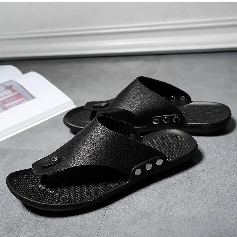 YRZL Slippers Summer Flip-Flops for Men Beach Slippers Brown Sandals Comfortable Shoes Non-Slip Bathroom Shoes  Men Slides — view 3