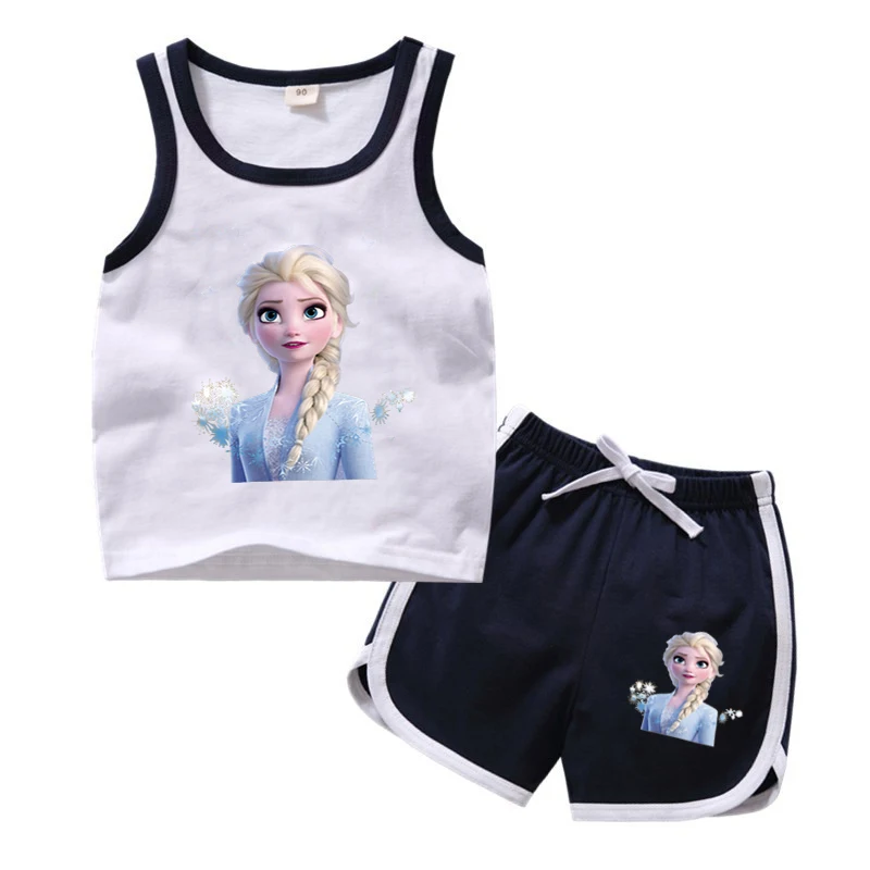 Frozen Baby Kids Clothing Sets Cartoon Girls Elsa Short Sleeve Cotton Baby Tops + Shorts 2Pcs Clothes Set Child Summer Set best Baby Clothing Set