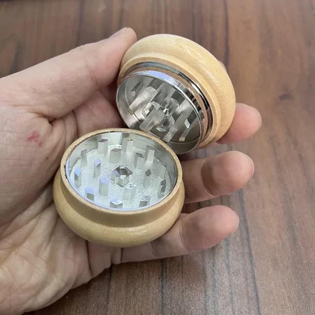2 Layers Wood+Zinc Alloy Herb Grinder Round Wooden Metal Crusher for Kitchen Supplies Smoking Accessories
