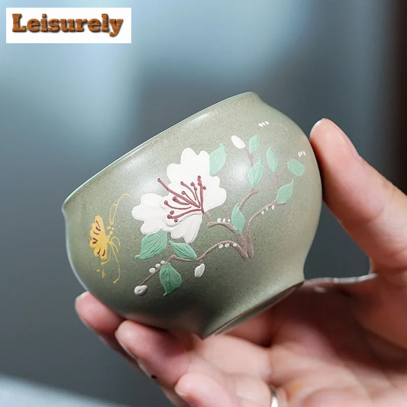160ml Yixing Purple Clay Flower Fun Large Mouth Teacup Japanese Tea Bowl Tea Pair Tea-tasting Smelling Cup Jianzhan Master Cups