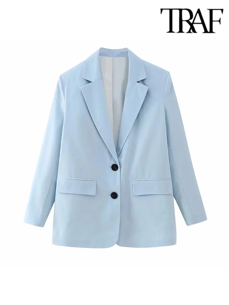 

TRAF 2023 Women Single Breasted Blazer Office Lady Loose Classic Coat Suit Jacket Female Chic Outwear Outfits