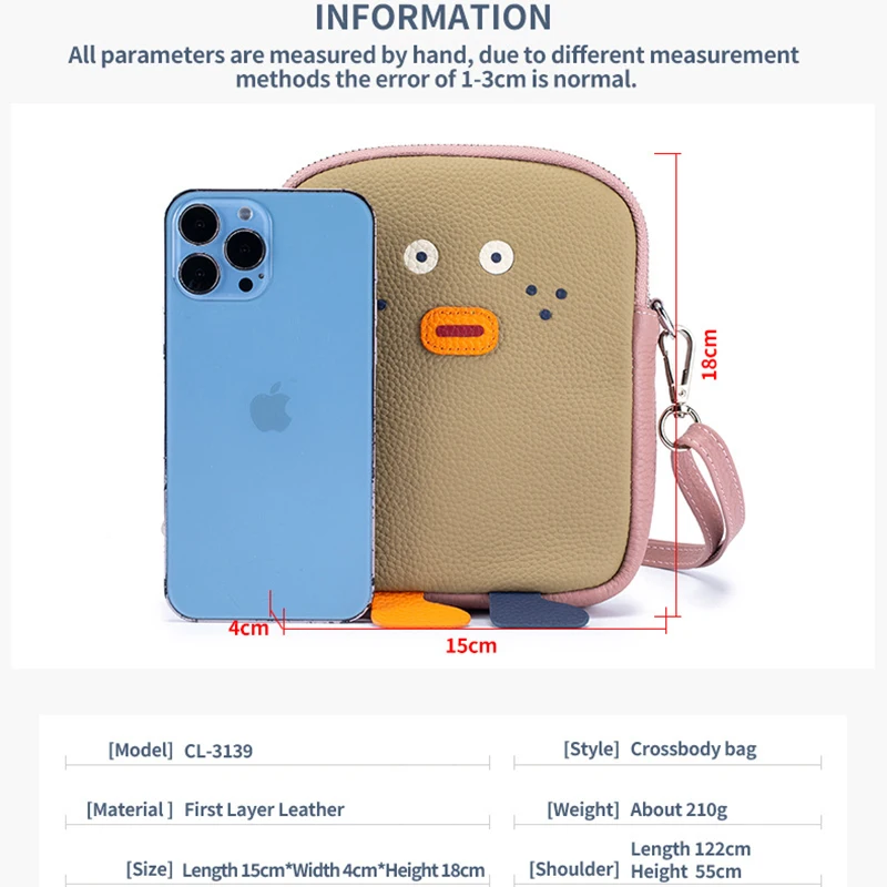 Cowhide Mobile Phone Bag New Cute Toast Small Messenger Women's Bag Summer Single Shoulder Crossbody Bag Lady Soft Leather Purse