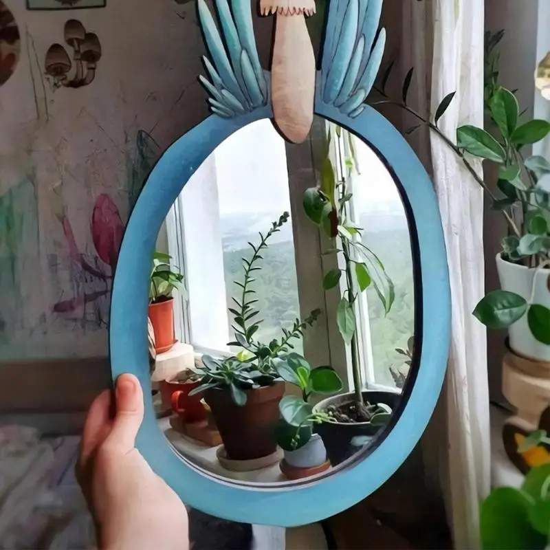 Decorative Wall Mirror Wooden Mushroom Forest Mirror Retro For Living Room Bedroom Bathroom Entryway Wall Decor wall mirrors