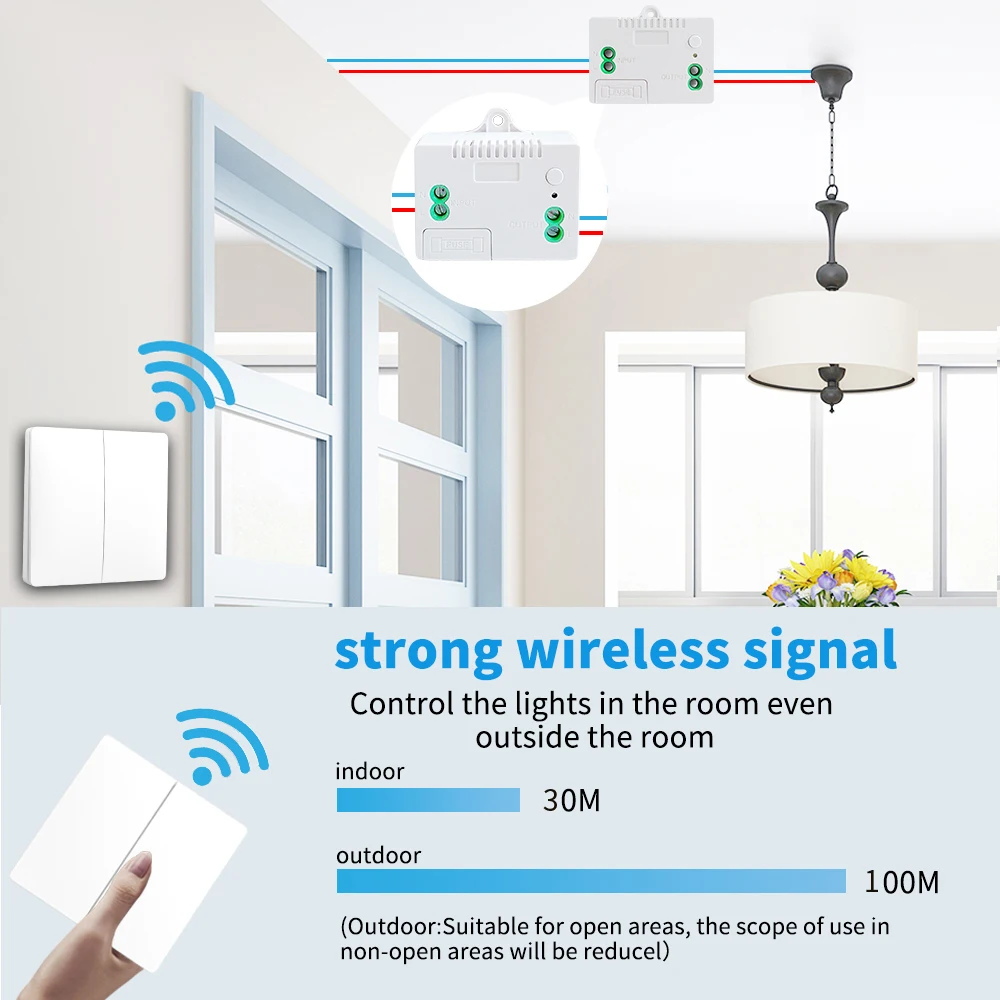 Switch Wireless Remote Controller 2 Way RF433 Push Button Wall Panel Waterproof Self-powered Home Improvement Light Switch Set