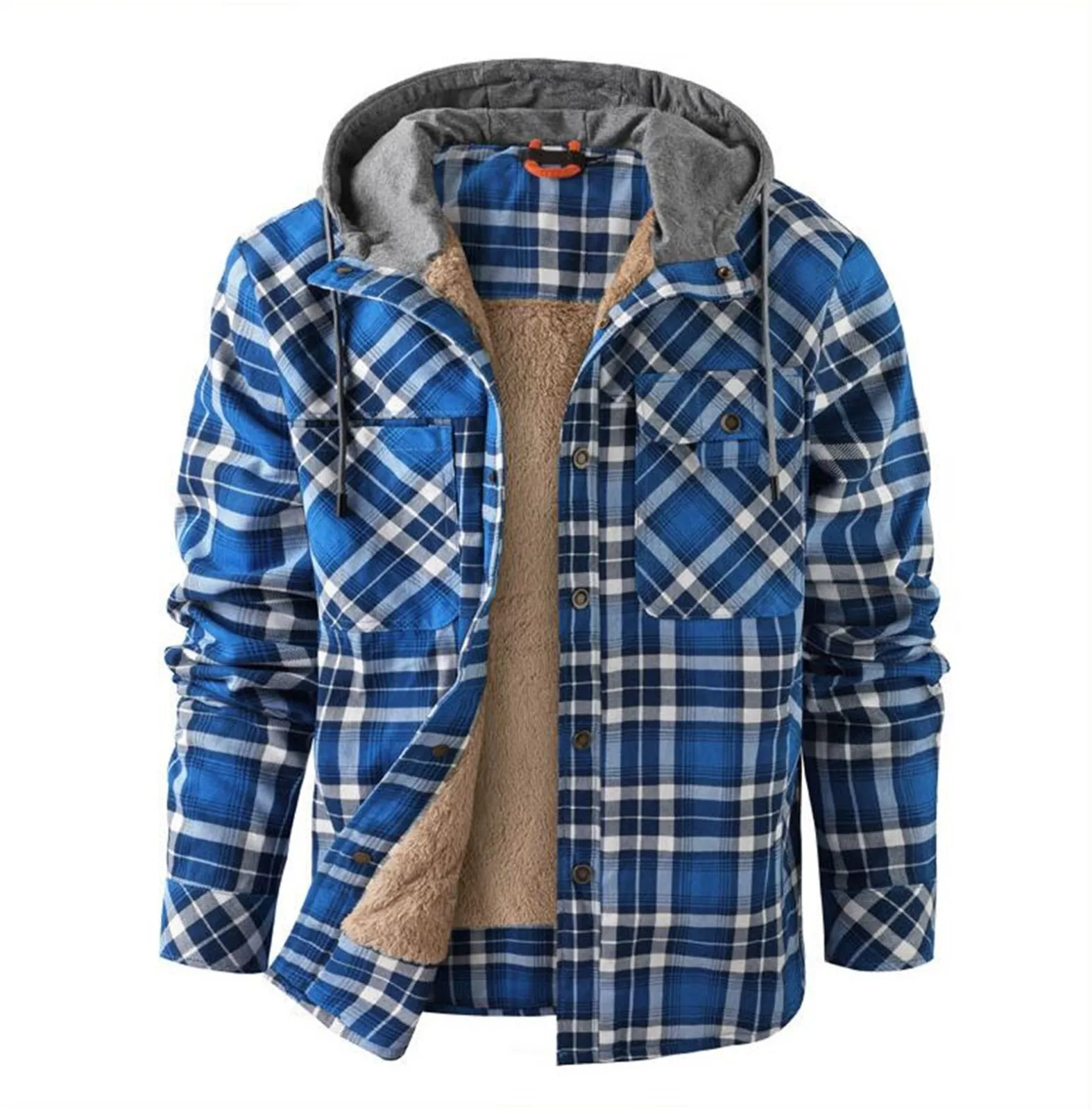 

Cotton Flannel Shirt Jacket With Hood Mens Long Sleeve Quilted Lined Plaid Coat Button Down Thick Hoodie Outwear Male Clothing