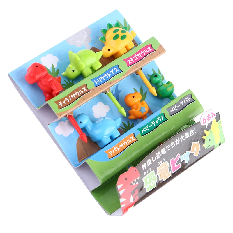 Fruit Fork 6pcs/set Dinosaur Animal Fruit Fork Mini Cartoon Kids Snack Cake Dessert Food Fruit Pick Toothpick Bento Lunches Party Decor