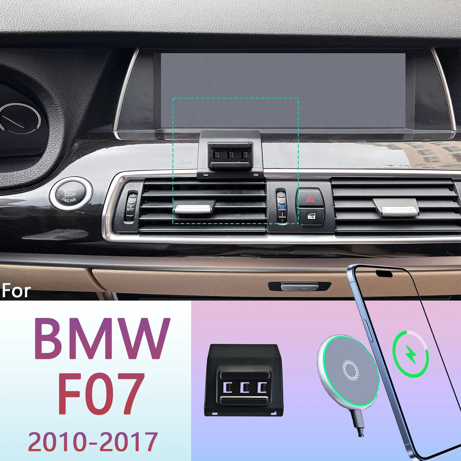 

For BMW 5 Series 5GT F07 2010- 2017 Magnetic Phone Holder 15W Wireless Charging Phone Stand MagSafe Phone Support Custom Base