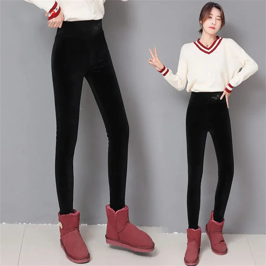 Winter Warm Velvet Leggins Pants Womens High Waist Fleece Lined Thicken Snow Wear Leggings Trousers Lambwool Fluff Slim Legginsy