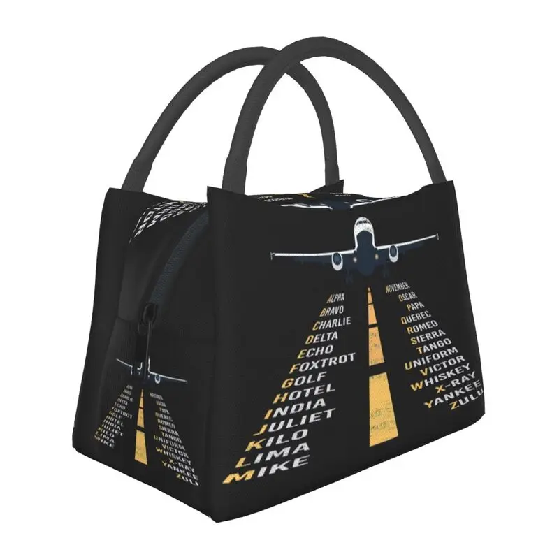 

Phonetic Alphabet Pilot Cadet Airplane Art Insulated Lunch Tote Bag Aviation Plane Cooler Thermal Bento Box Hospital Office