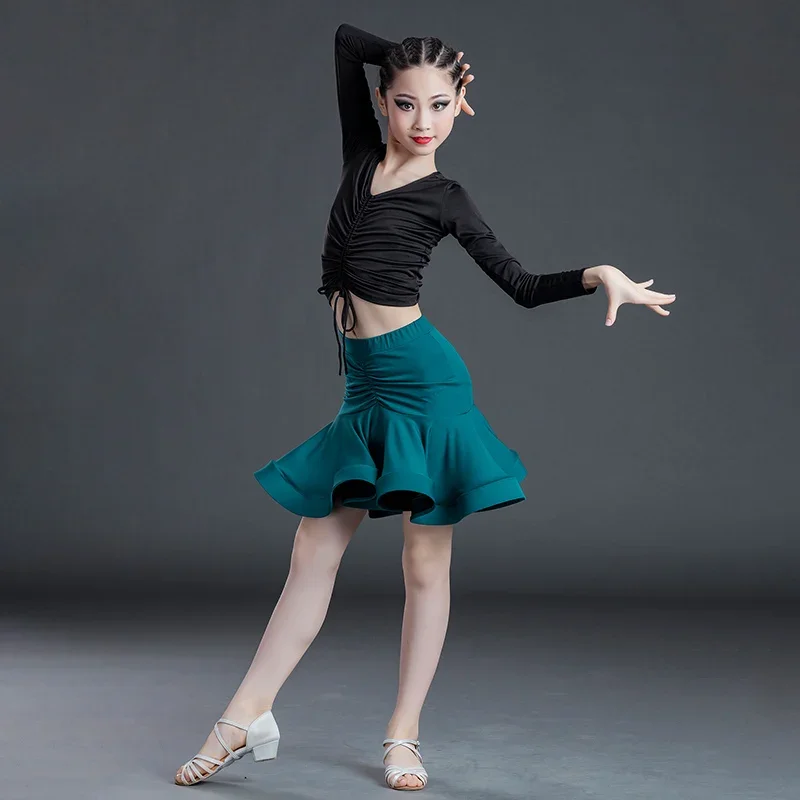Children Latin Dance Dress Skirt Practice Competition Two Piece Set