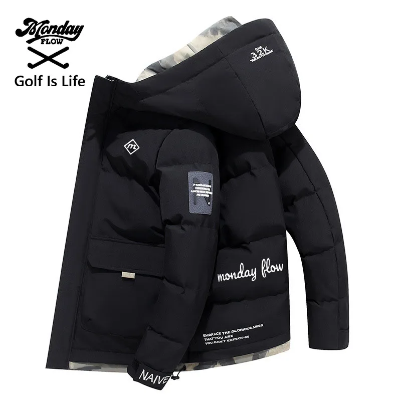 

Mondayflow Korean Version Golf Men's Down Jacket, Slim Fit Autumn Winter Jacket, Men's Golf Warm Skiing Jacket, Hooded Jacket