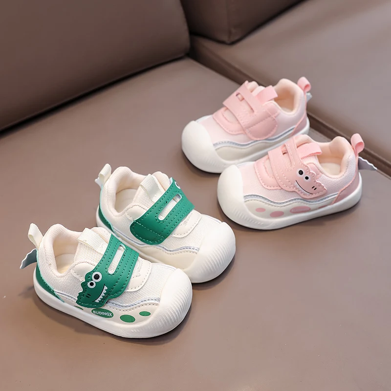 Children Sneakers Spring Autumn Baby Cute Cartoon Walking Shoes Boys Girls Dinosaur Sticker Casual Shoes