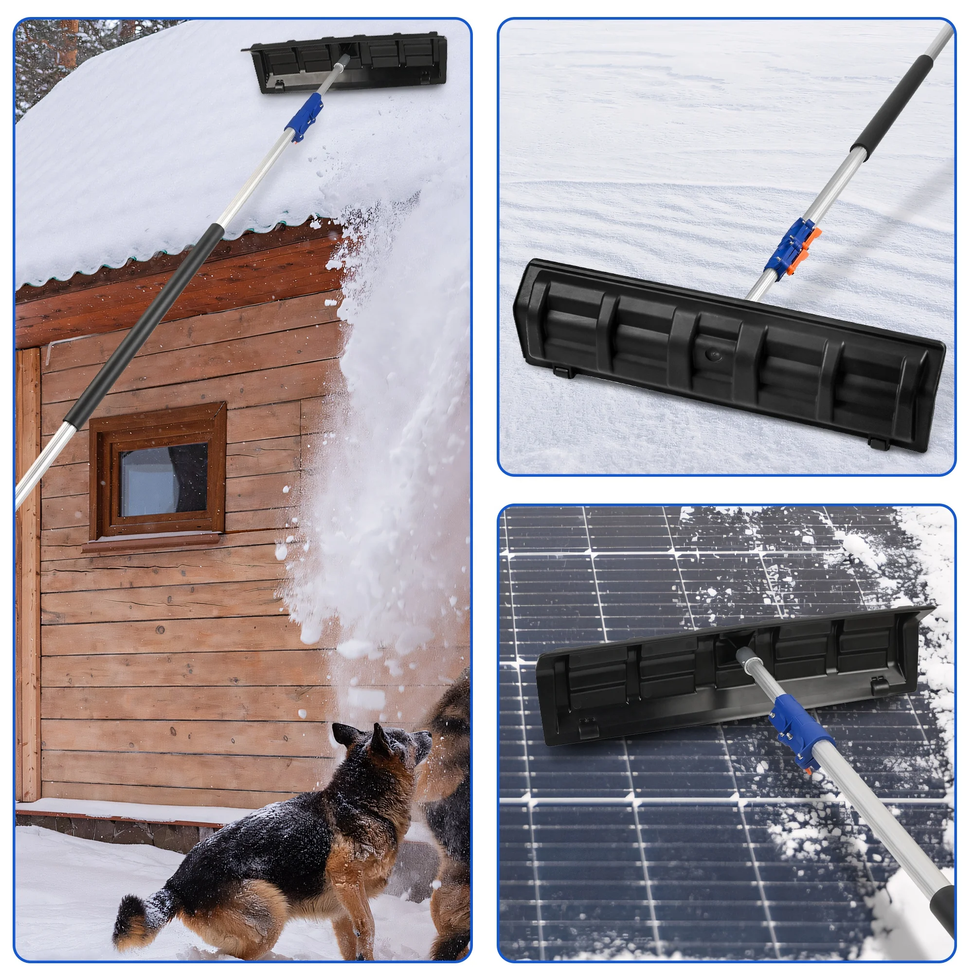 For Car 24 Inch Built-in Wheel Plastic Roof Snow Rake Roof Snow Shovel Removal Tools With Aluminum Telescopic Extension Pol