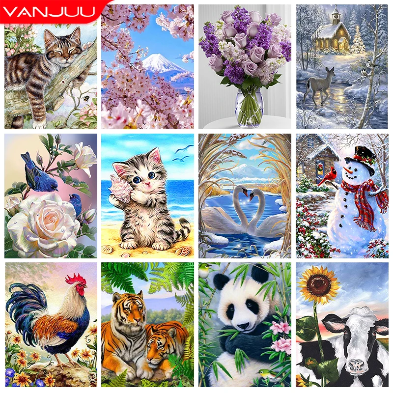 

Animal Cat 5D DIY Diamond Painting Landscape Cross Diamond Embroidery Painting Flower Diamond Art Full Diamond Mosaic Home Decor