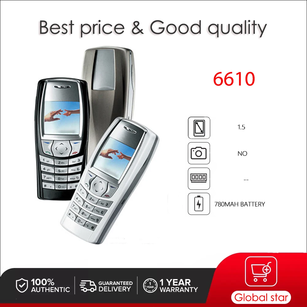 

Original 6610 GSM 900 / 1800 / 1900 Cell Phone Russian Arabic Hebrew Keyboard Made in Finland Unlocked Free Shipping
