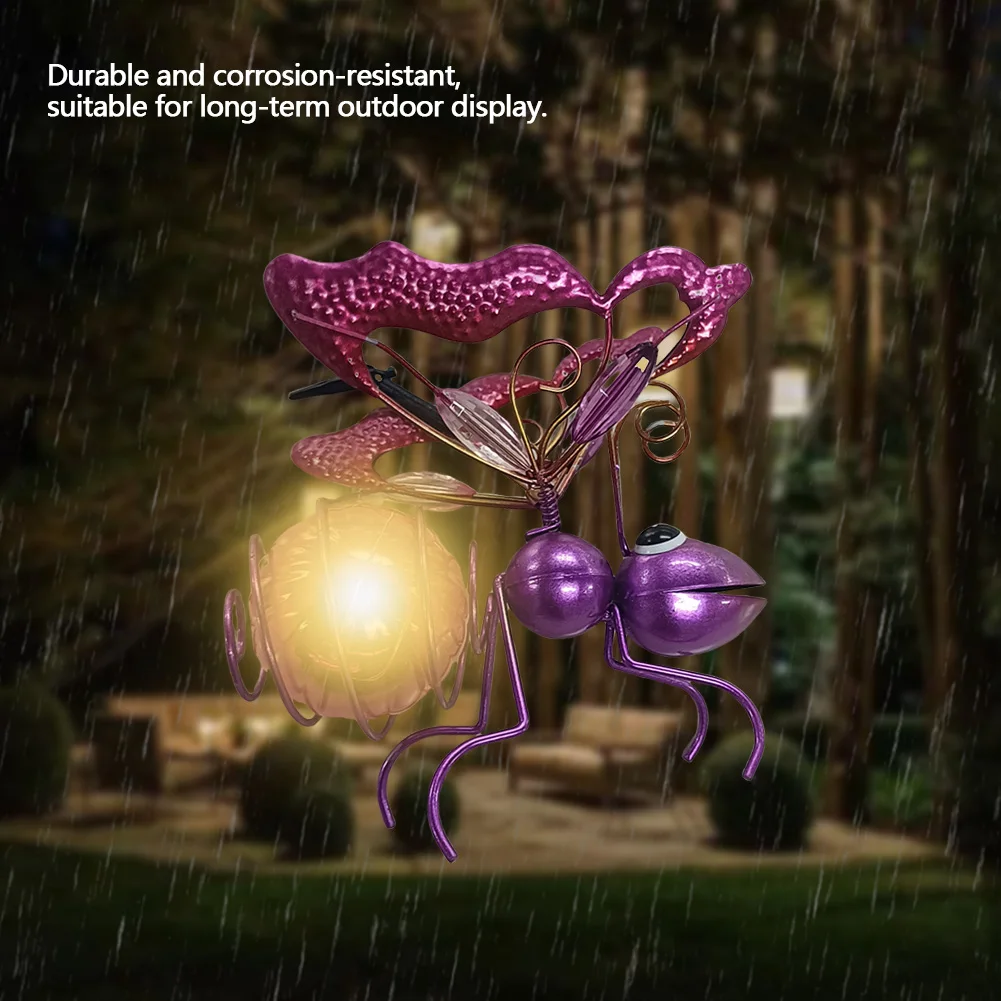 Metal Solar Bees Lantern Garden Decor LED Hanging Dragonfly Bees Solar Light Garden Sculptures For Patio Yard Outdoor Decoration 4