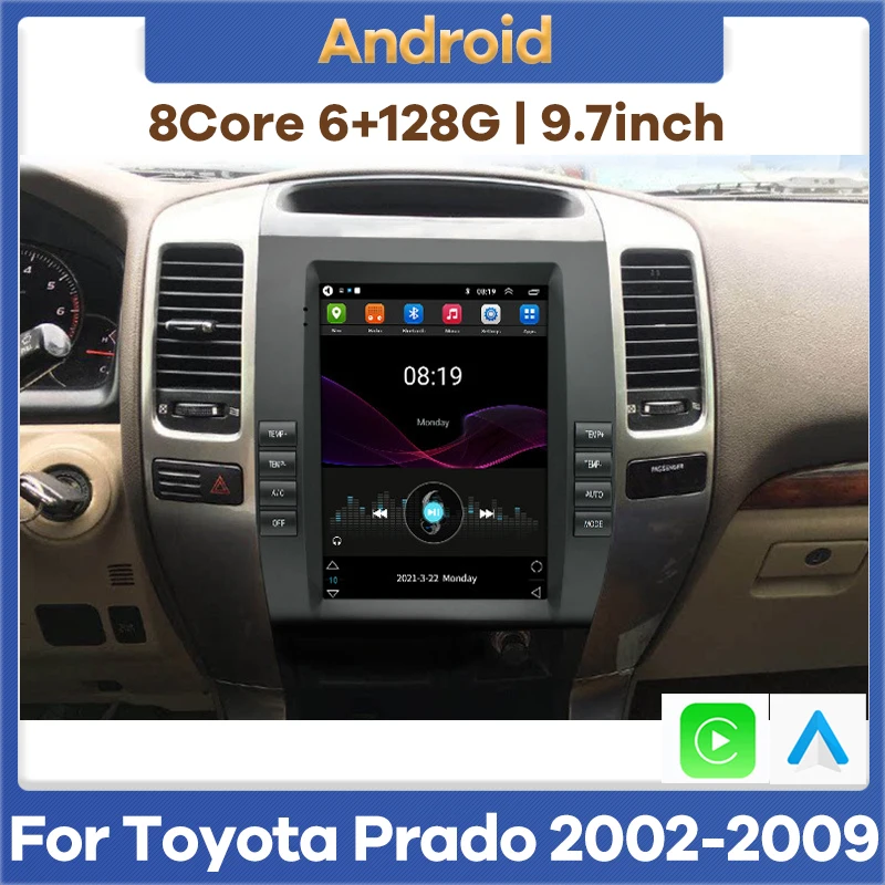 

Автомобильный мультимедийный плеер Android 12 6G + 128G радио GPS для Toyota Land Cruiser Prado LC100 LC120 2002-2009 автомобильный стерео видео CarPlay