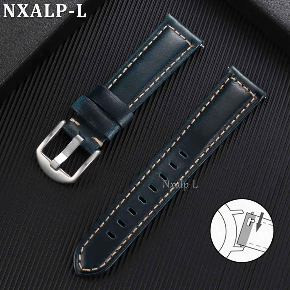 Luxurious Oil Wax Cowhide Genuine Leather Watch Band with Quick Release