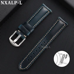Luxurious Oil Wax Cowhide Genuine Leather Watch Band with Quick Release - 26mm (Blue)