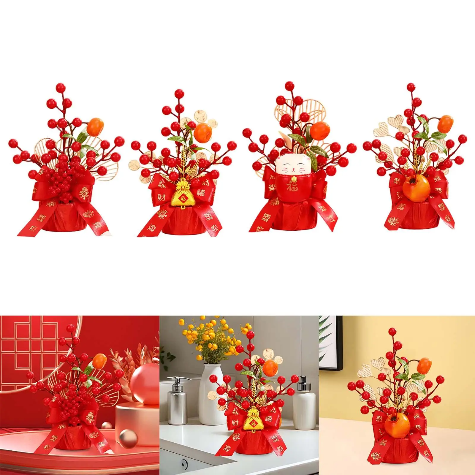 Chinese New Year Decoration Table Centerpiece Fake Flower Blessing Bucket for