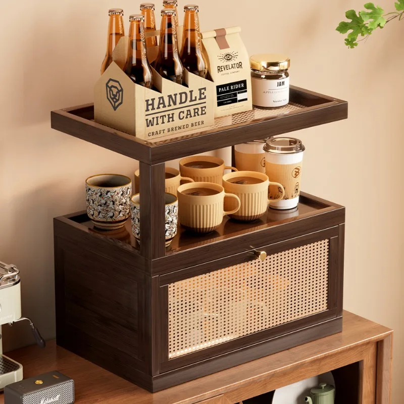 Bamboo Double Layer Side Table Multifunctional Storage Cabinet for Living Room Kitchen Bedroom Compact Makeup Organizer Rack
