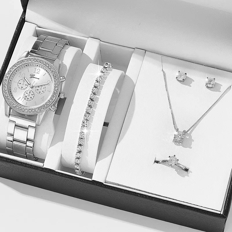 LOT De Bijoux Femme : Montre à Quartz, Bague, Collier, Boucles D'oreilles Et Bracelet