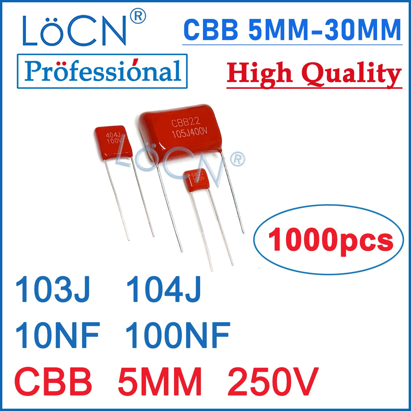 

LoCN 1000 шт. 5 мм 250 В 103J 104J 10NF 100NF P5 CBB полипропиленовые пленочные конденсаторы высокого качества 103 104 5 мм ~ 30 мм 100 В ~ 630 в