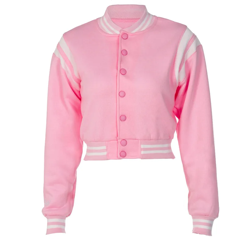 2024 Autumn and Winter New Women's Single-breasted Slim Jacket Stitching Long-sleeved Short Baseball Uniform Jacket Women