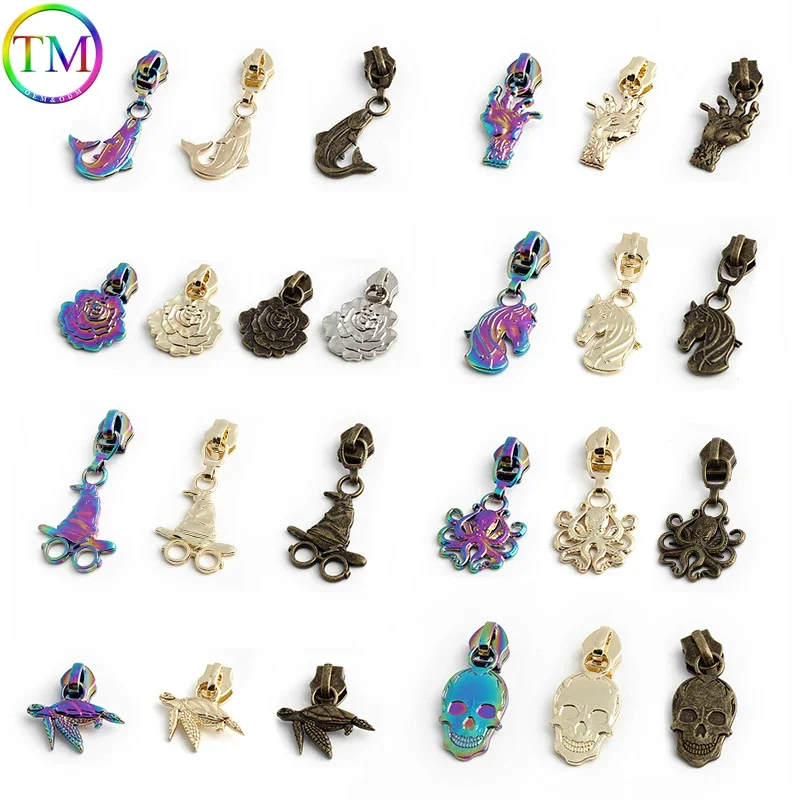 Decorative Horsehead Shape 5# Nylon Zipper Puller Slider For Bag Luggage Tag Double Sided Pattern Zipper Head Sewing Accessories 10 50pcs detachable 5 sewing zippers sliders for nylon zipper tapes bag zip puller head purses zips repair kits diy accessories