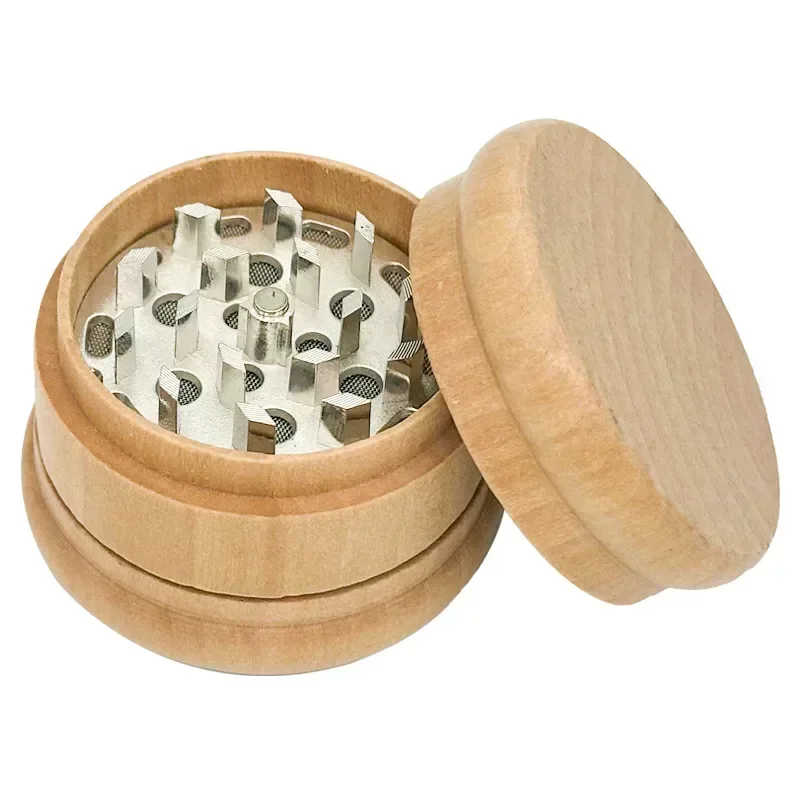 60mm Wood Grain Style 3-layer Zinc Alloy Herb Grinder Ingredient Ingredient Kitchen Grinder