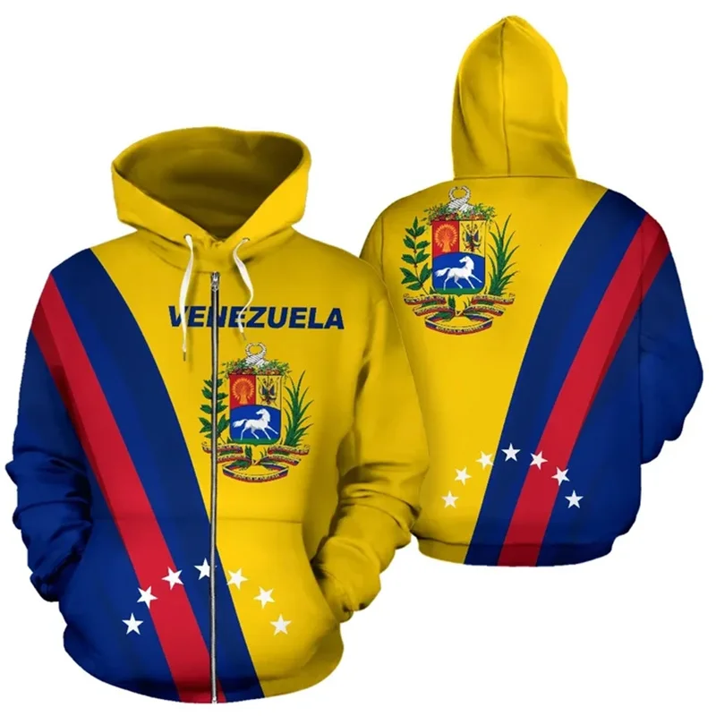 thumbnail image 1 of Sudadera con cremallera y estampado 3D de la bandera de Venezuela para hombre, sudaderas con emblema nacional, sudaderas holgadas de moda para deportes callejeros, 1 of 5
