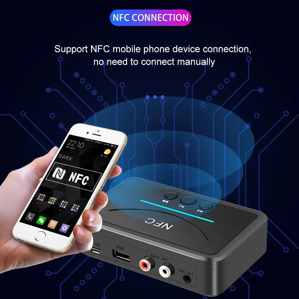NFC Bluetooth 5.0 Audio Receiver 3.5mm AUX RCA USB Adapter HIFI Stereo Wireless Music Adapter For Car Kit Speaker Amplifier