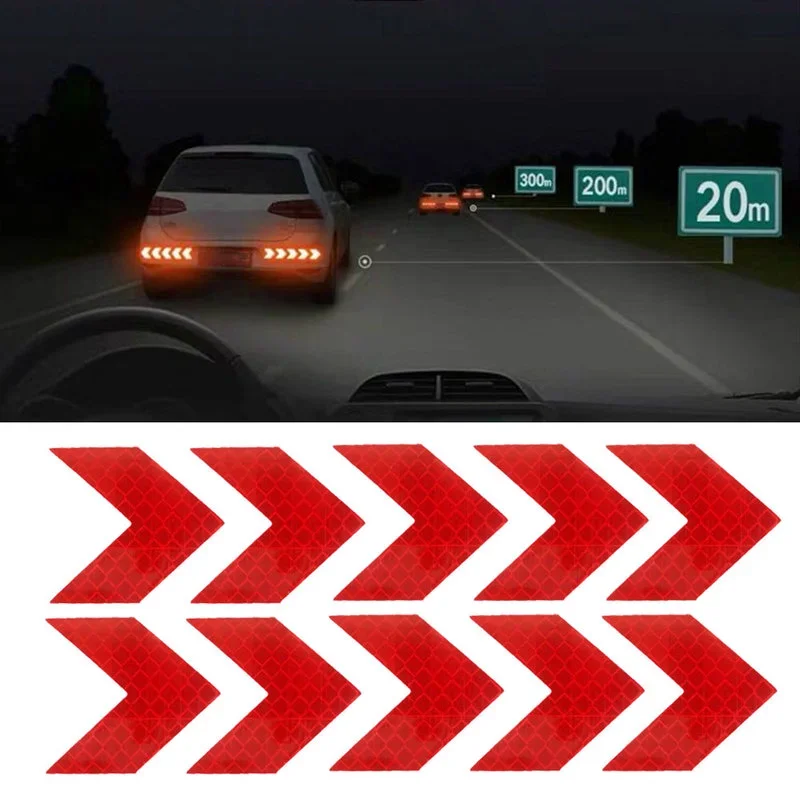 

10Pc/set Car Bumper Trunk Reflector Hazard Tape Car Arrow Sign Tape Safety Warning Sticker Reflective Sticker Exterior Parts