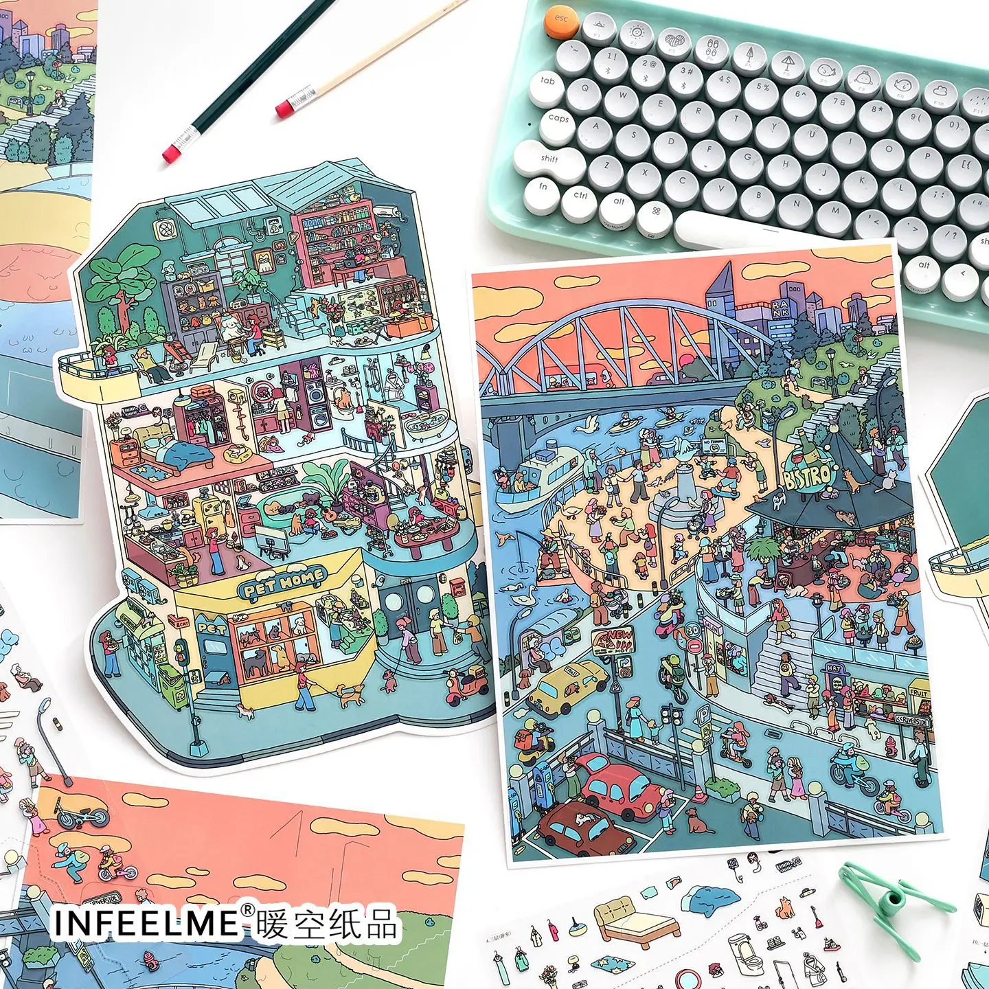 Kawaii 3D Interior Landscape Sticker for Scrapbooking and Crafting